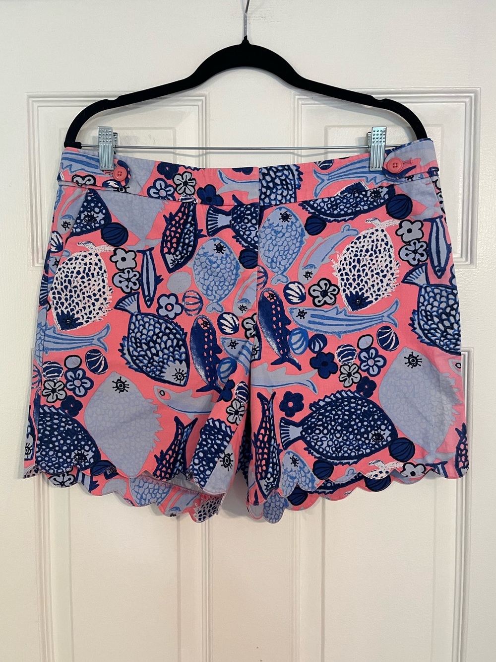 Talbots Pink & Navy Fish-Print Scallop-Hem Shorts